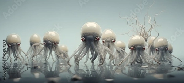 Fototapeta Tiny figures from life Medusa kraken,generative AI
