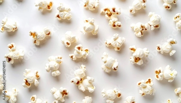 Obraz Popcorn scattered on a white background