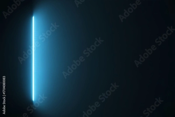 Fototapeta Vertical bright blue neon light strip illuminating a dark textured wall creating a futuristic and modern abstract background effect