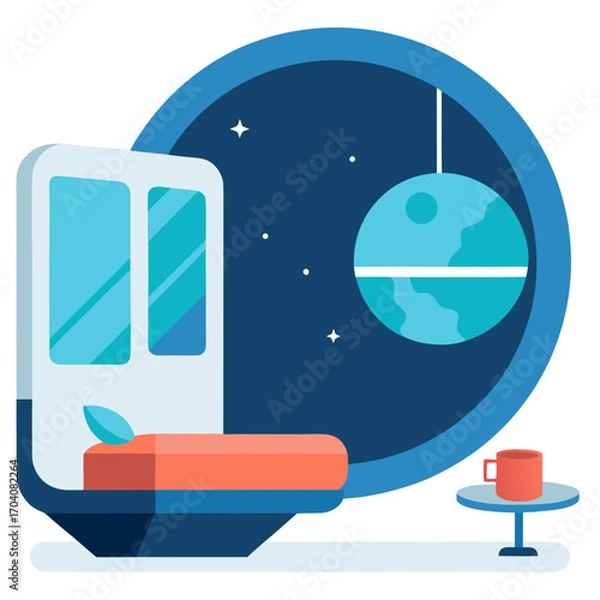Obraz Futuristic space room with planet view interior window