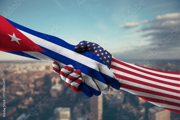 Fototapeta Shaking hands Cuba and US