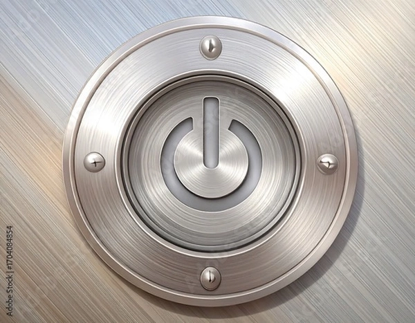 Obraz Metallic power button on a brushed surface