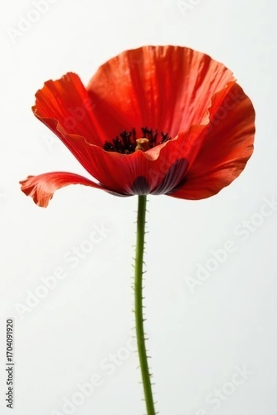 Obraz Intricate details, single red poppy, against white , stock, garden, close up