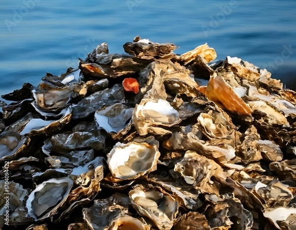 Obraz Oyster shells piled high by water