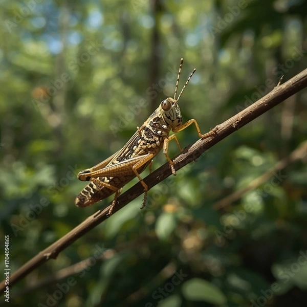 Obraz Grasshopper resting on a small branch