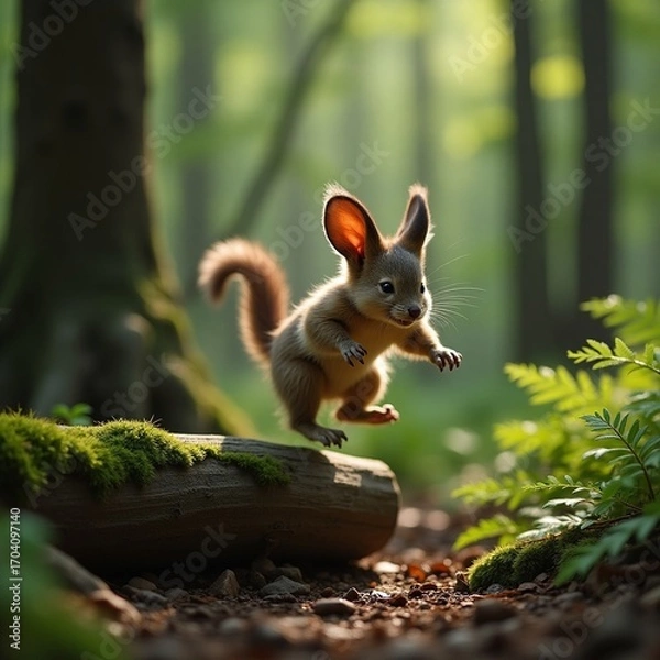 Obraz Wild lagomorph jumping over fallen log