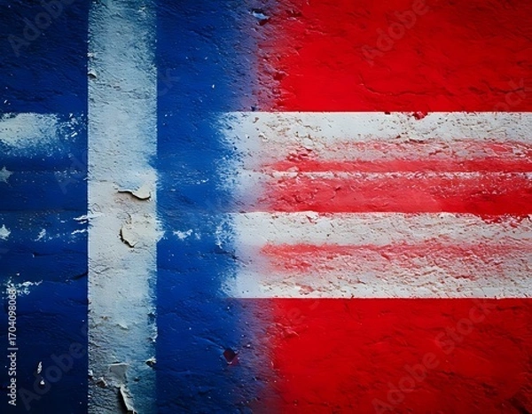 Obraz Painted flags on a weathered wall