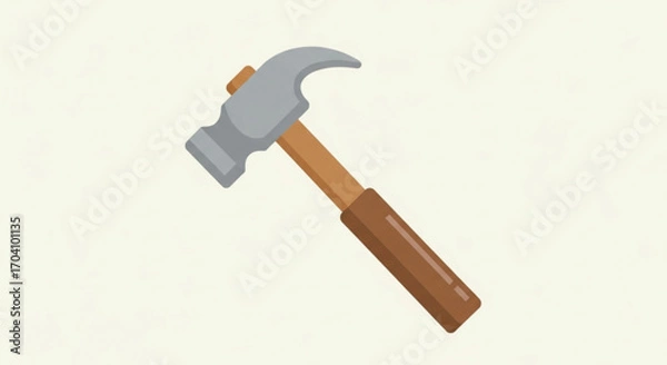 Fototapeta Illustration of a claw hammer tool for construction, carpentry, and home repair simple design with a wooden handle and metal head