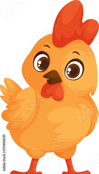 Fototapeta Orange Bird with Wide Eyes, Soft Feathers, and Bright Red Crest, Posing on White.