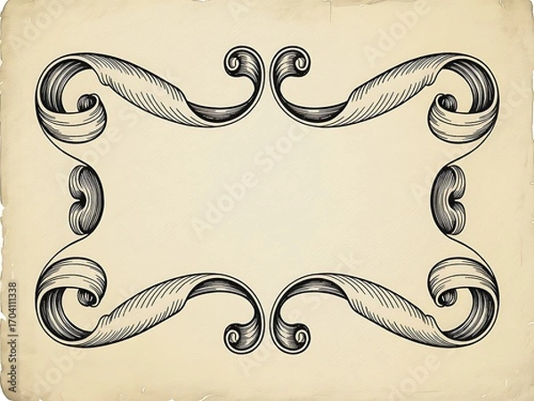 Fototapeta Vintage scroll frame isolated on white background, featuring ornate details and antique charm, perfect for adding a touch of classic elegance to invitations, certificates, or any design project