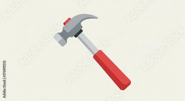 Fototapeta A classic claw hammer with a red handle, symbolizing construction, repair, and the essential tool for carpentry