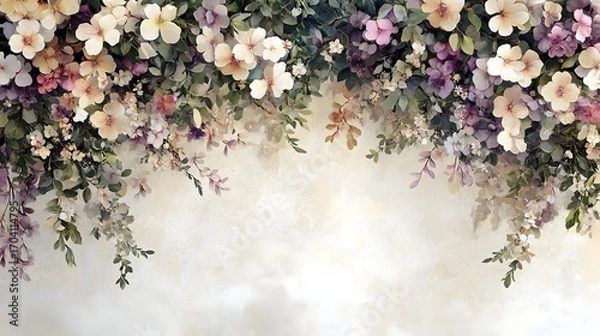 Fototapeta Lush Floral Arrangement with Vibrant Blooms and Soft Backdrop
