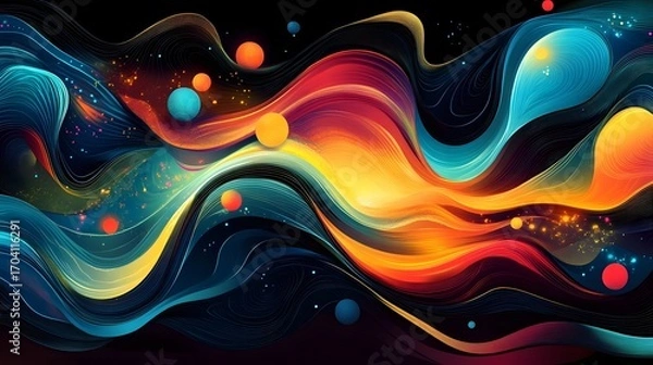 Fototapeta Mesmerizing Fluid Waves of Vibrant Cosmic Colors and Swirling Digital