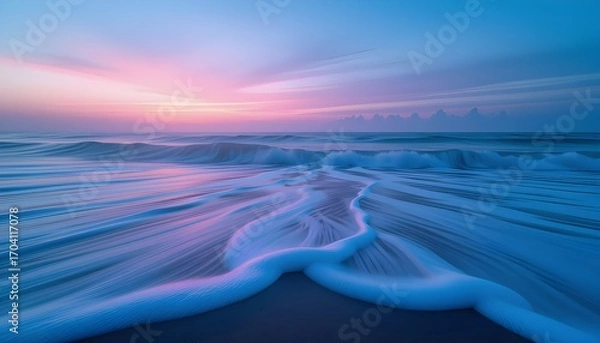 Obraz Ocean Foam and Pastel Sunset Sky Long Exposure