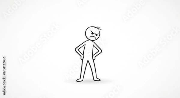 Fototapeta Angry stick figure standing with hands on hips, expressing frustration or disapproval on white background