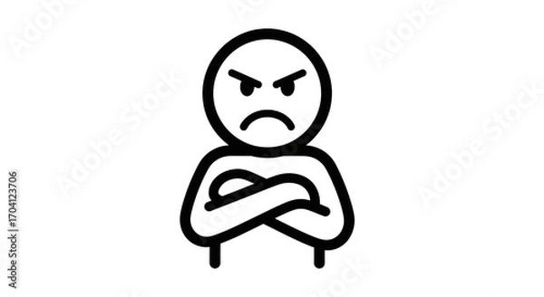 Fototapeta Angry Stick Figure Icon with Crossed Arms. Upset and Frustrated Emotion Symbol.