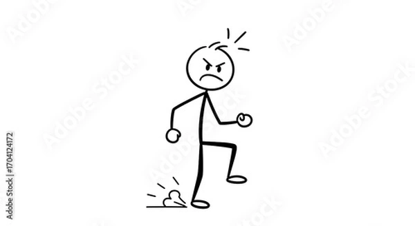 Fototapeta Angry Stick Figure Stomping Foot. Cartoon stickman showing frustration and fury with an aggressive stance.