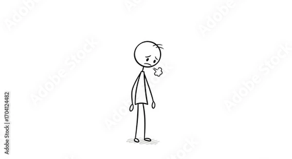 Fototapeta Stick Figure Character Feeling Unwell, Coughing, or Expressing Sadness