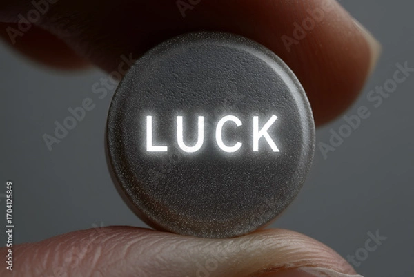 Fototapeta Close-up of Hand Holding a Button with Word Luck