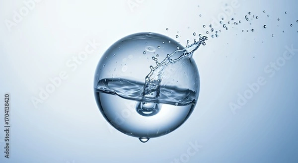 Fototapeta Clear Water Bubble Droplet Splash in Blue Background with Dynamic Movement