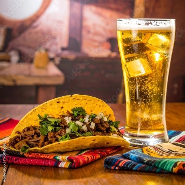 Obraz A taco and a beer on a table