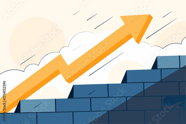 Fototapeta Droga do sukcesu i rozwoju. Strzałka w górę po schodach jako symbol wzrostu i postępu w biznesie.