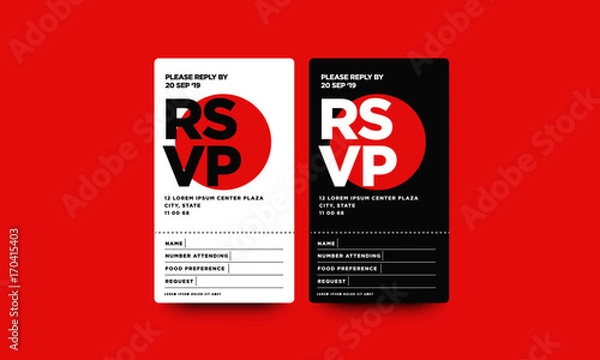 Fototapeta RSVP Card UI Design with Name Venue and Food Preference Details