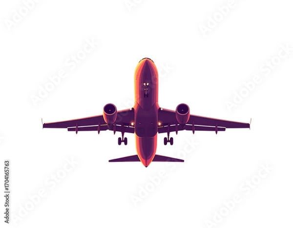 Fototapeta Airplane Ascending with Sunset Sky, Angled Perspective, isolated on transparent background png