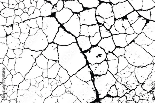 Fototapeta Ground Distressed crack texture Vector illustration. Monochrome background of coarse soil. realistic set of fissure in ground, crevices from disaster or drought, black fractures top view