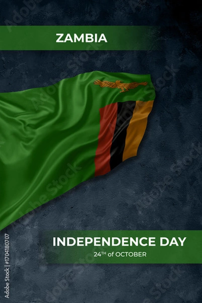 Fototapeta Zambia independence day greetings card with flag and text