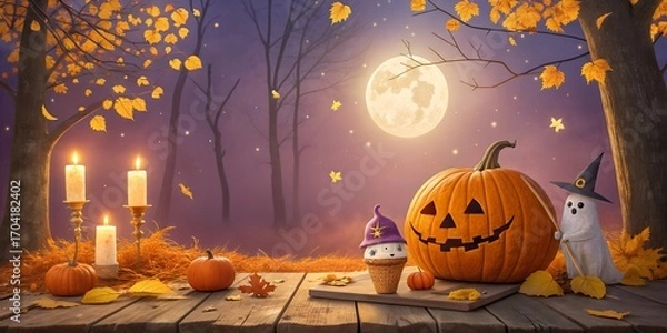 Fototapeta Whimsical Autumn Halloween Forest .Ai Generative