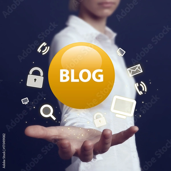 Fototapeta Business button blog network web communication