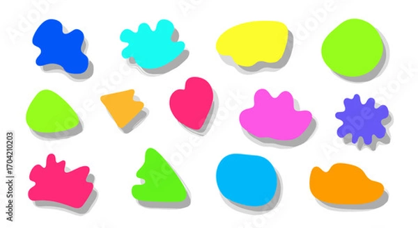 Fototapeta Collection of colorful abstract shapes with soft shadows on white background