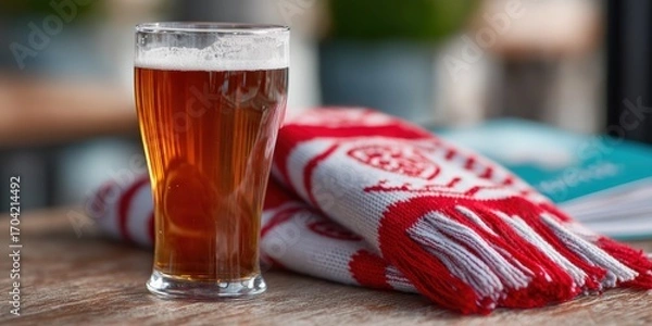 Fototapeta sports program design, the official boxing day football program features sharp team logos, player photos, and a soft background blur of a pint glass and scarf