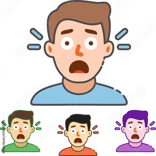 Fototapeta Feeling overwhelmed and stressed? These cartoon faces express shock and surprise about bad news, creating a versatile illustration for mental health and emotional awareness campaigns