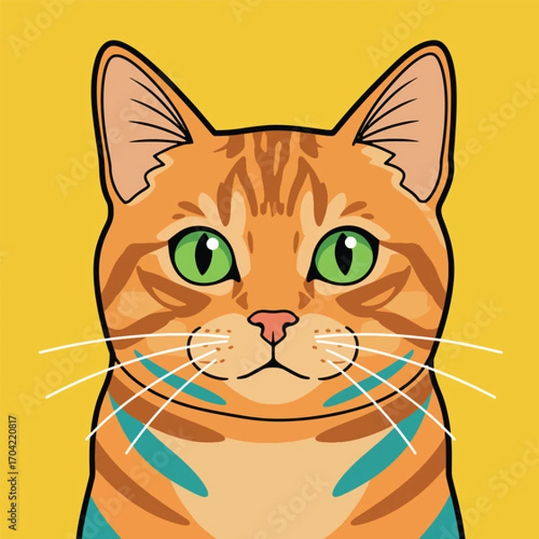 Fototapeta Closeup portrait of a cute orange tabby cat with green eyes isolated on white background