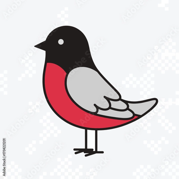 Fototapeta Illustration of a small bird with red, gray, and black feathers isolated on white background