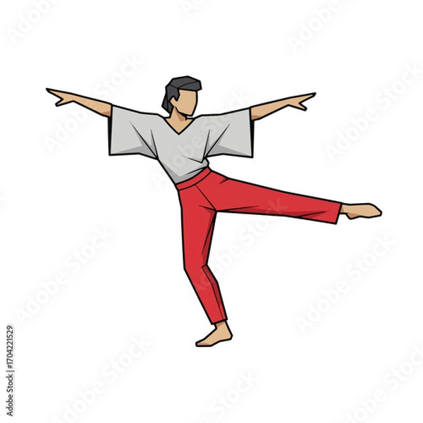 Fototapeta Man in a dynamic dance pose with arms outstretched isolated on white background