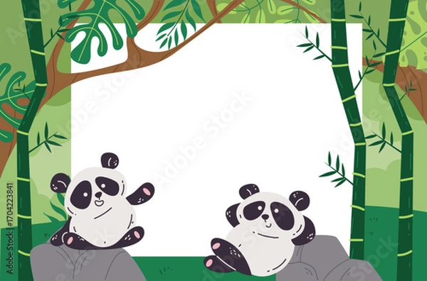 Fototapeta Bamboo panda bamboo banner forest jungle background concept. Vector graphic design illustration