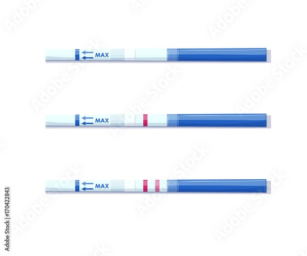 Fototapeta Pregnancy Tests Set. Positive and Negative Result. Examination test pregnant woman. Vector