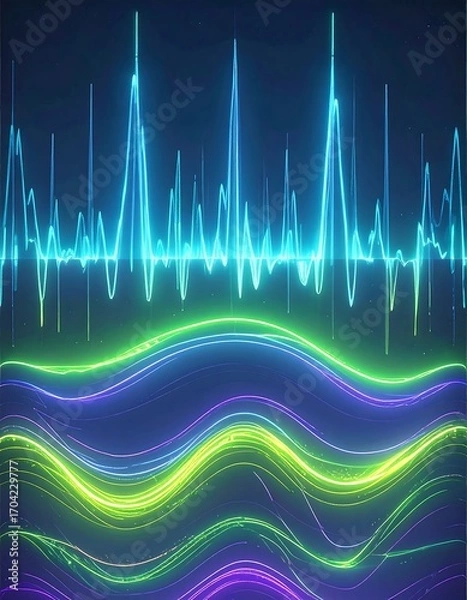 Fototapeta Abstract vibrant audio waveforms