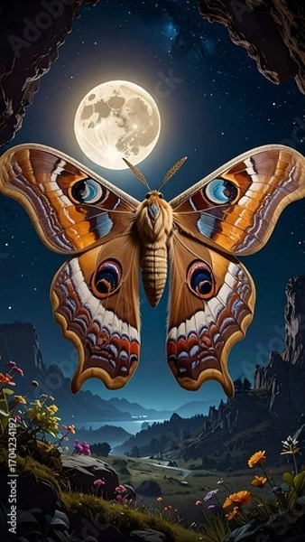 Fototapeta Night butterfly in moonlit valley
