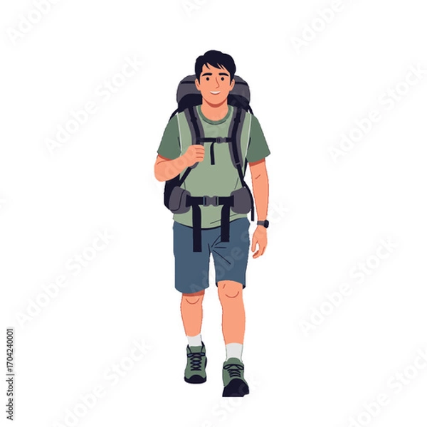 Obraz Young Man Hiking with Backpack