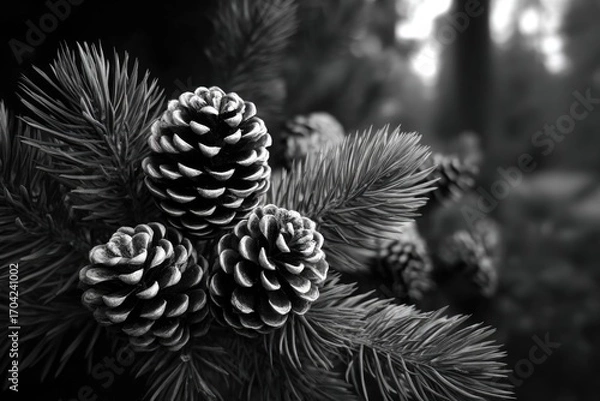 Fototapeta Pine cones on a branch
