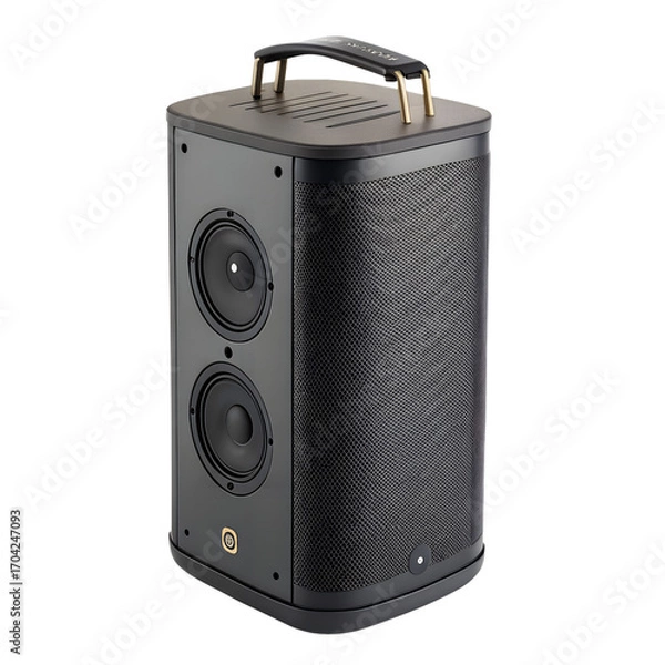 Fototapeta Black and white stereo speakers, a single isolated object for audio equipment and music technology