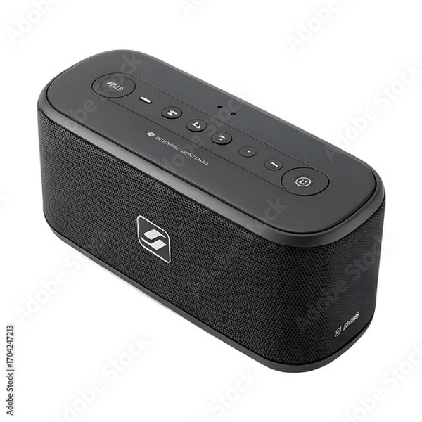 Fototapeta An isolated black external electronics battery charger with a USB cable