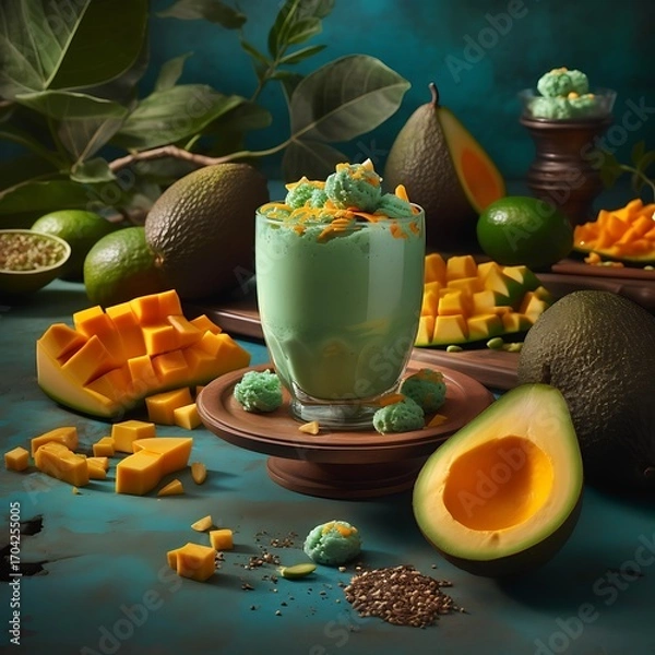 Fototapeta Avocado smoothie with mango and lime a healthy and vibrant tropical drink perfect for a refreshing and nutritious treat