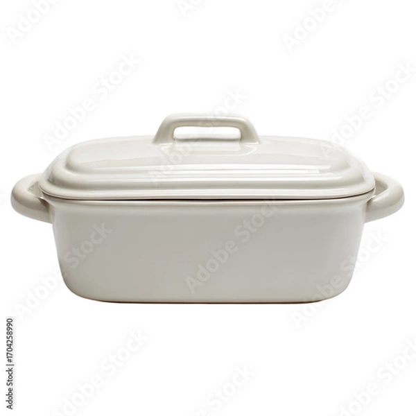 Fototapeta A classic white oval cast iron dutch oven with lid and handles isolated on transparent background for culinary and kitchen use