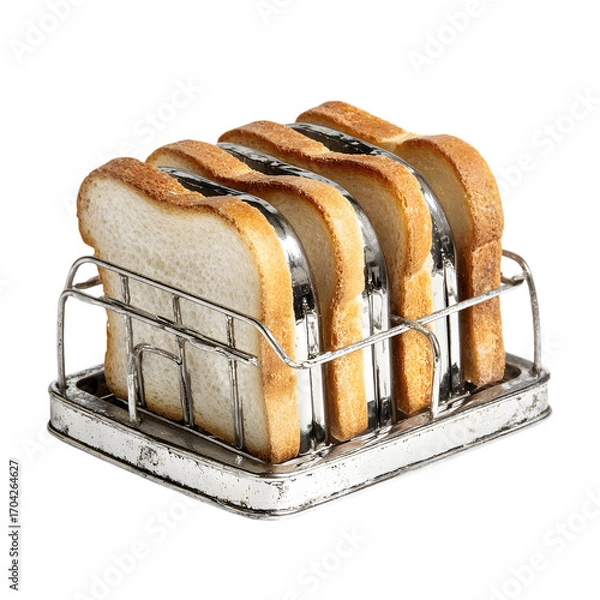 Fototapeta Classic chrome four slice toaster with golden brown toast in a wire rack isolated on transparent background