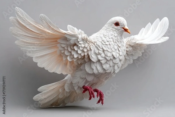 Fototapeta Paper cut dove on white background, concept for World Peace Day and science development